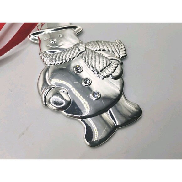 Lenox Silver Plated, White Rhinestone Gems, Snowman Christmas Tree Ornament - Picture 3 of 6